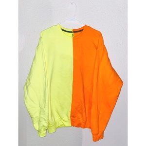 HANES Custom Split Color Neon Orange & Yellow Sweatshirt🧡